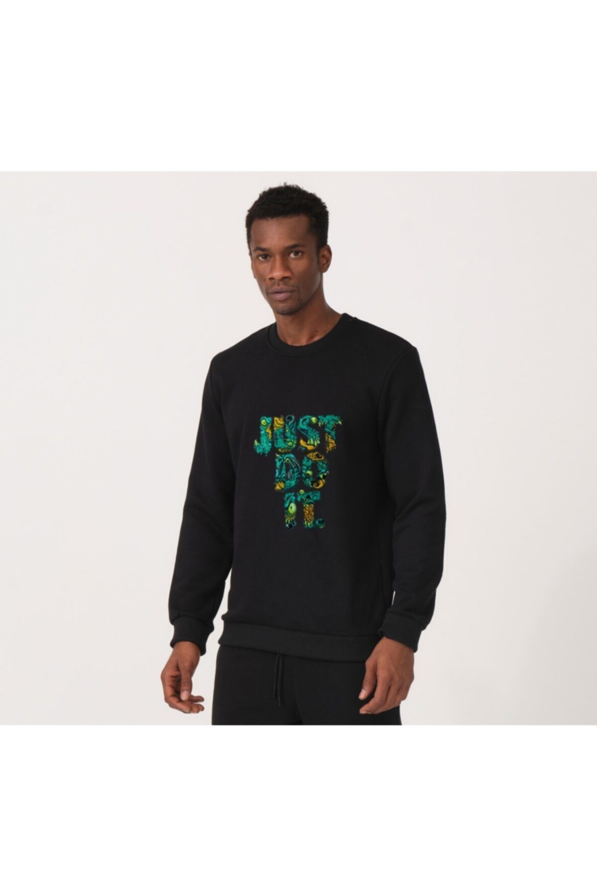 Unisex Basic Sweatshirt Just Do It Renk Siyah ERKEK KADIN